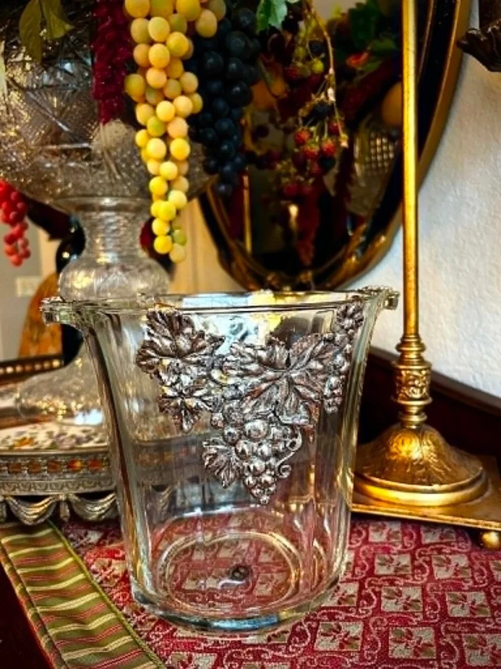 ARTHUR COURT DESIGNS Vint 1995 Collectible Grape Pattern Crystal Wine Ice BucKet